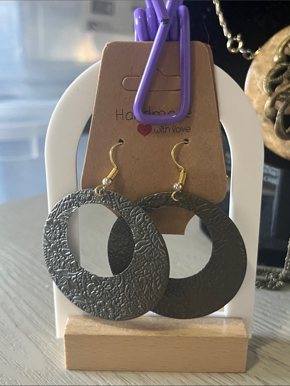 Handmade Brown Floral Textured Hoop Earrings - Lightweight Women Accessories